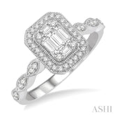 3/8 Ctw Emerald Shape Round Cut and Baguette Diamond Fusion Engagement Ring in 14K White Gold