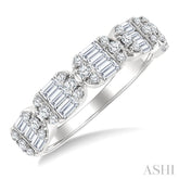 3/4 Ctw Elongated Cushion Mount Link Fusion Baguette and Round Cut Diamond Fashion Band in 14K White Gold