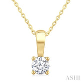 1/3 Ctw Prong Set Round Cut Diamond Solitaire Pendant With Chain in 14K Yellow Gold