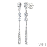 7/8 Ctw Pear and Round Cut Diamond Dangle Fashion Long earrings in 14K White Gold
