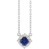 Sterling Silver Lab-Grown Blue Sapphire & .04 CTW Natural Diamond Halo-Style 18" Necklace