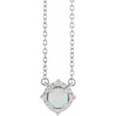 Sterling Silver Lab-Grown White Opal & .04 CTW Natural Diamond Halo-Style 18" Necklace