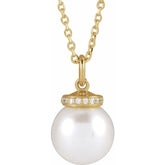 14K Yellow Gold Cultured White Akoya Pearl & .04 CTW Natural Diamond 16-18" Necklace