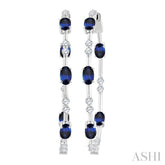5X3 MM Oval Shape Sapphire and 7/8 Ctw Round Cut Diamond Precious Inside-Out Hoop Earrings in 14K White Gold