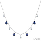 6X4 MM Pear Shape Sapphire and 1 Ctw Pear Cut Diamond Precious Station Necklace in 14K White Gold