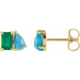 14K Yellow Gold Lab-Grown Emerald & Natural Turquoise Two-Stone Stud Earrings