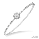 1 Ctw Circular Lovebright Round Cut Diamond Stackable Bangle in 14K White Gold