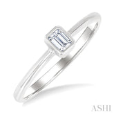 1/6 Ctw Petite Bezel Set Emerald Cut Diamond Fashion Ring in 10K White Gold
