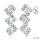 1/3 Ctw Zig-Zag Fusion Baguette and Round Cut Diamond Fashion Earrings in 10K White Gold