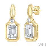 1/3 Ctw Fusion Baguette and Round Cut Diamond Fashion Earrings in 14K Yellow and White Gold
