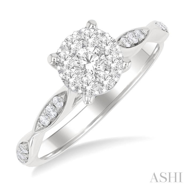 1/2 Ctw Round Shape Lovebright Marquise Carved Round Cut Diamond Engagement Ring in 14K White Gold