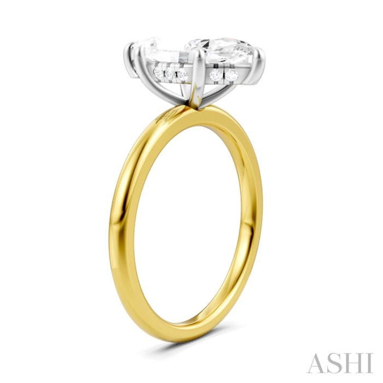 1/10 Ctw Marquise Shape Round Cut Diamond Semi-Mount Engagement Ring in 14K Yellow and White Gold