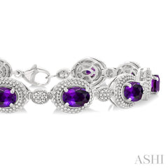 7X5 MM Oval Shape Amethyst and 1/10 Ctw Round Cut Diamond Semi-Precious Bracelet in Sterling Silver