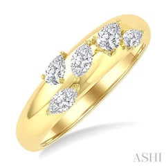 1/2 Ctw 5-Stone Pear and Marquise Cut Diamond Fashion Bold Band in 14K Yellow Gold