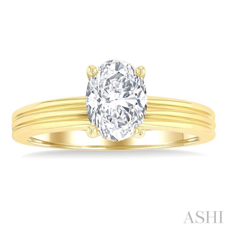 1/20 Ctw Oval Shape Grooved Shank Round Cut Diamond Semi-Mount Engagement Ring in 14K Yellow Gold