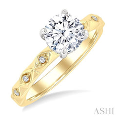 1/10 Ctw Circular Shape Grooved Shank Semi-Mount Diamond Engagement Ring in 14K Yellow and White Gold