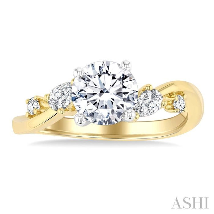 1/4 Ctw Bypass Circular Shape Pear and Round Cut Diamond Semi-Mount Engagement Ring in 14K Yellow and White Gold