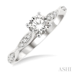 1/6 Ctw Marquise Carved Round Cut Diamond Semi-Mount Engagement Ring in 14K White Gold