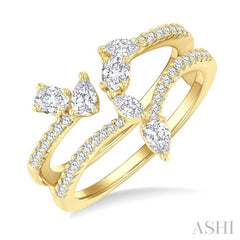 3/4 Ctw Mixed Diamond Cut Fashion Open Ring in 14K Yellow Gold