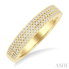 1/4 Ctw Triple Row Pave Set Round Cut Diamond Fashion Band in 10K Yellow Gold