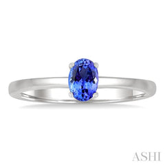 6x4 MM Oval Shape Tanzanite Precious Solitaire Ring in 14K White Gold