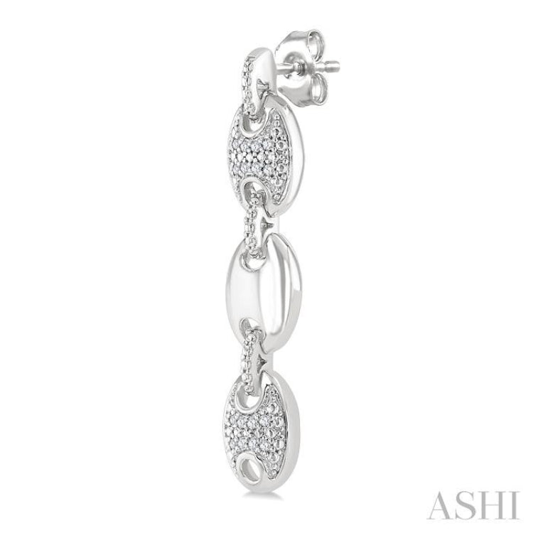 1/10 Ctw Mariner Link Round Cut Diamond Fashion Earrings in Sterling Silver