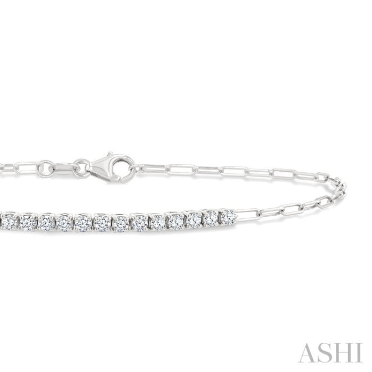 1/2 Ctw Round Cut Diamond Paperclip Chain Bracelet in 14K White Gold