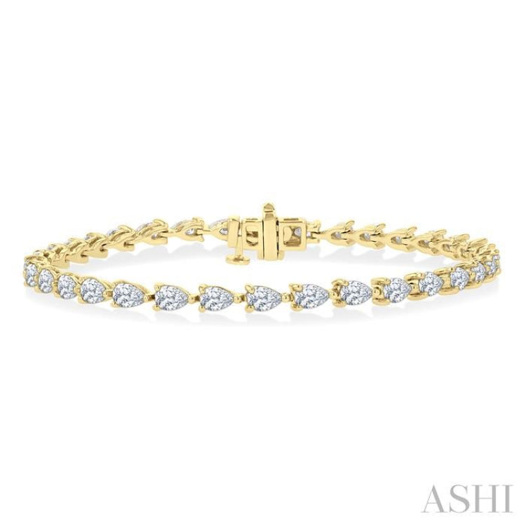 4 Ctw East West Pear Cut Diamond Fashion Tennis Bracelet in 14K Yellow Gold
