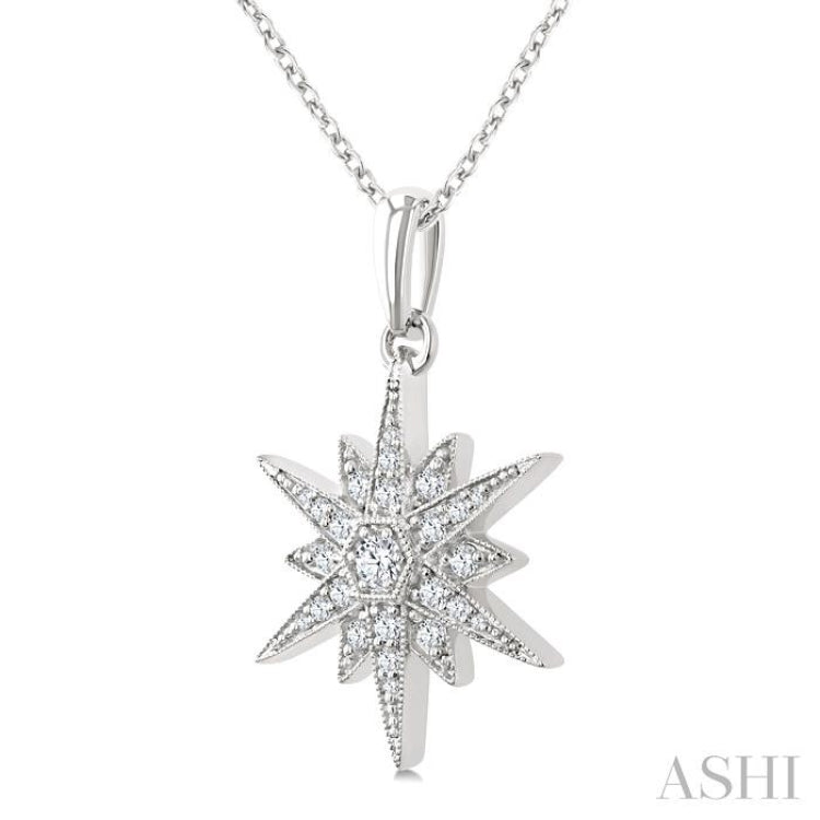 1/4 Ctw Round Cut Diamond Star Pendant With Chain in 10K White Gold