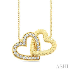 1/6 Ctw Round Cut Diamond Interlocked Heart Fashion Petite Pendant With Chain in 10K Yellow Gold