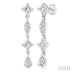 1/2 Ctw Mixed Cut Diamond Fashion Long Earrings in 14K White Gold