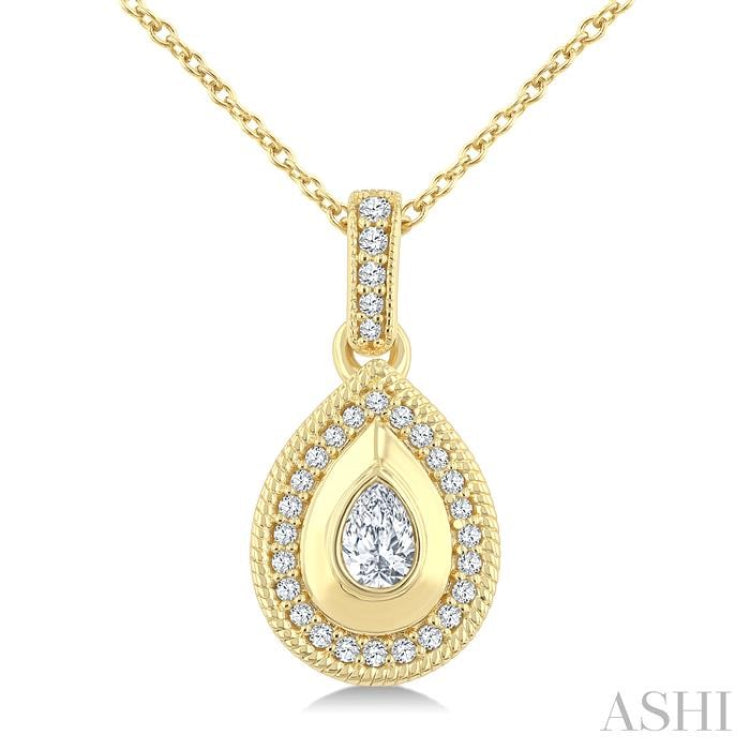 1/4 Ctw Open Window Pear and Round Cut Diamond Fashion Pendant With Chain in 14K Yellow Gold