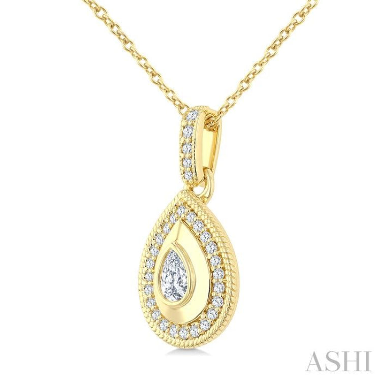 1/4 Ctw Open Window Pear and Round Cut Diamond Fashion Pendant With Chain in 14K Yellow Gold