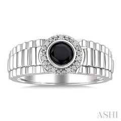 6 MM Round Shape Onyx and 1/20 Ctw Round Cut Diamond Semi-precious Men's Ring in Sterling Silver