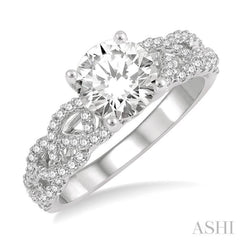 1/3 Ctw Loose Plaited Shank Round Cut Diamond Semi-Mount Engagement Ring in 14K White Gold