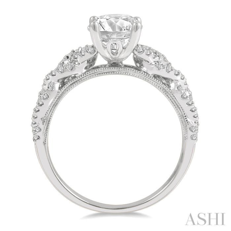 1/3 Ctw Loose Plaited Shank Round Cut Diamond Semi-Mount Engagement Ring in 14K White Gold