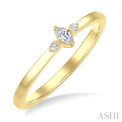 1/10 Ctw Three Stone Marquise and Round Cut Diamond Petite Fashion Ring in 10K Yellow Gold