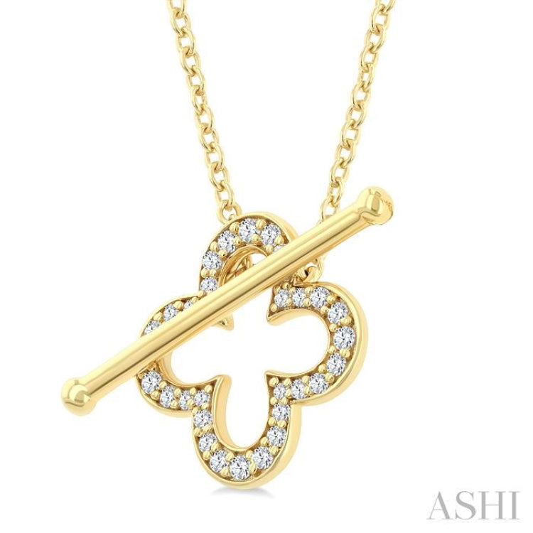 1/4 Ctw Clover Toggle Round Cut Diamond Fashion Necklace in 10K Yellow Gold