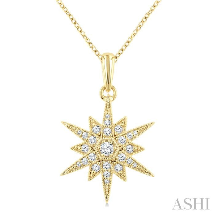 1/4 Ctw Round Cut Diamond Star Pendant With Chain in 10K Yellow Gold