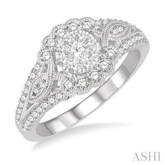 3/4 Ctw Diamond Lovebright Engagement Ring in 14K White Gold