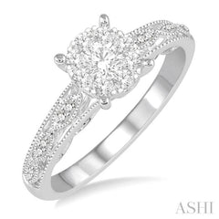 1/3 Ctw Round Cut Diamond Lovebright Engagement Ring in 14K White Gold