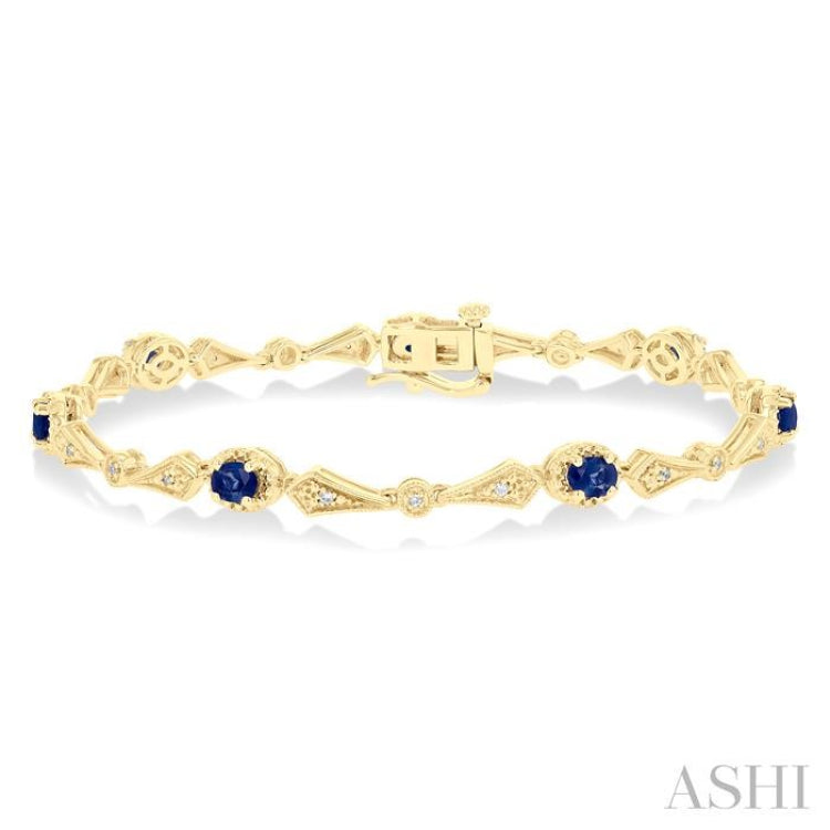 4X3 MM Oval Cut Sapphire 1/10 Ctw and Round Cut Diamond Precious Bracelet in 10K Yellow Gold