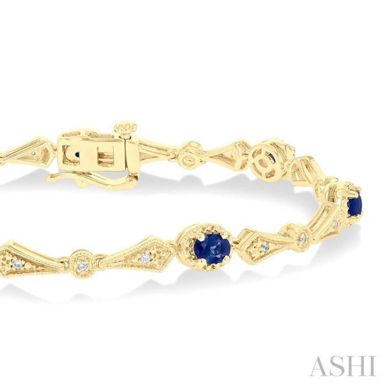 4X3 MM Oval Cut Sapphire 1/10 Ctw and Round Cut Diamond Precious Bracelet in 10K Yellow Gold