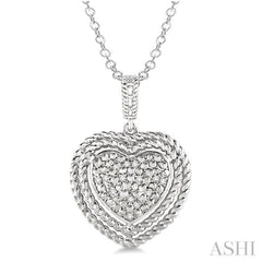 1/20 Ctw Round Cut Diamond Heart Pendant in Sterling Silver with Chain