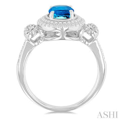 1/20 Ctw Oval Cut 8X6 MM Blue Topaz and Round Cut Diamond Semi-Precious Ring in Sterling Silver