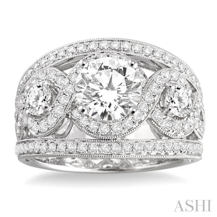 1 1/2 Ctw Round Cut Diamond Semi-Mount Engagement Ring in 14K White Gold