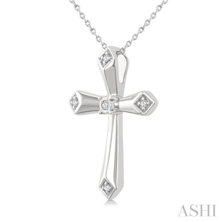 1/20 Ctw Round Cut Diamond Fashion Cross Pendant With Chain in Sterling Silver