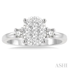 5/8 Ctw Oval Shape Lovebright Round Cut Diamond Engagement Ring in 14K White Gold