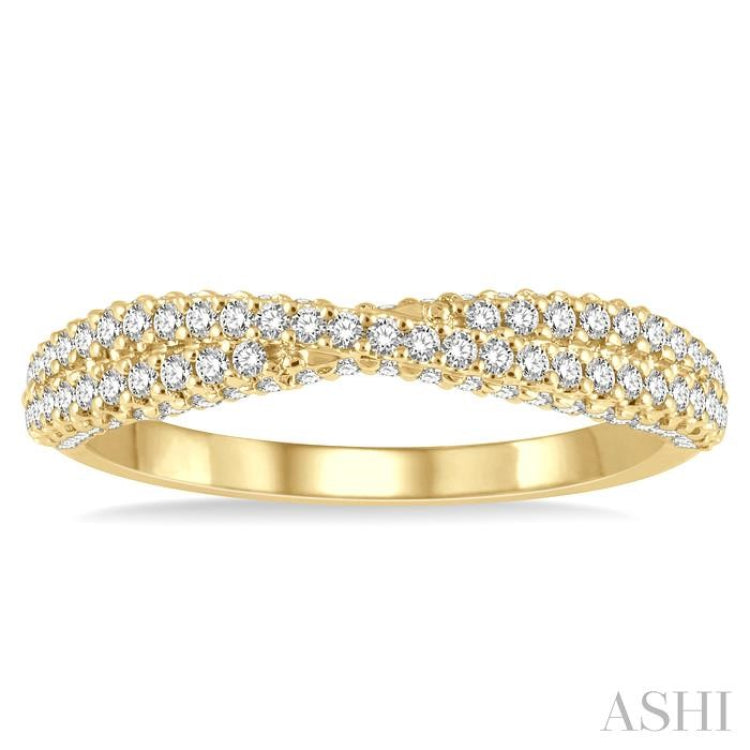 1/2 Ctw Split Criss Cross Shank Round Cut Diamond Stackable Fashion Band in 14K Yellow Gold