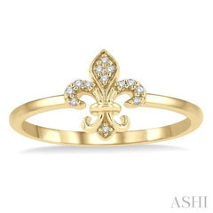 1/20 Ctw Fleur De Lis Round Cut Diamond Petite Fashion Ring in 10K Yellow Gold